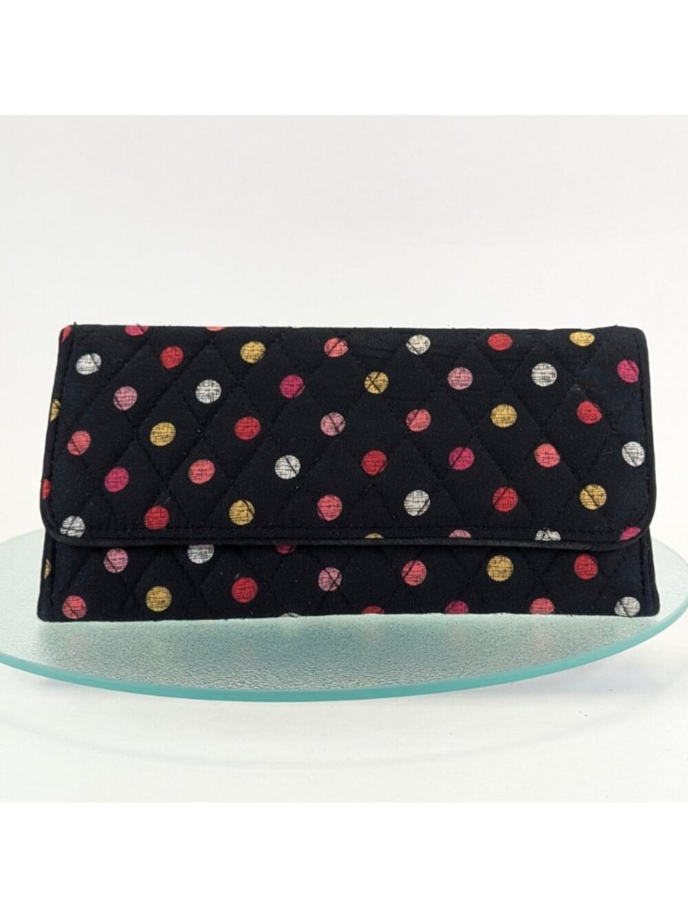 Vera Bradley Havana Polka Dots Trifold Wallet Black Red Roses Large - Picture 2 of 5
